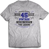 45 Jaar Legend - Feest kado T-Shirt Heren / Dames - Antraciet Grijs / Donker Blauw - Perfect Verjaardag Cadeau Shirt - grappige Spreuken, Zinnen en Teksten. Maat XXL