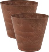 2x stuks plantenpot/bloempot tijdloze natuursteen look Dia 22 cm en Hoogte 20 cm in het Artstone dark terra cotta voor binnen/buiten