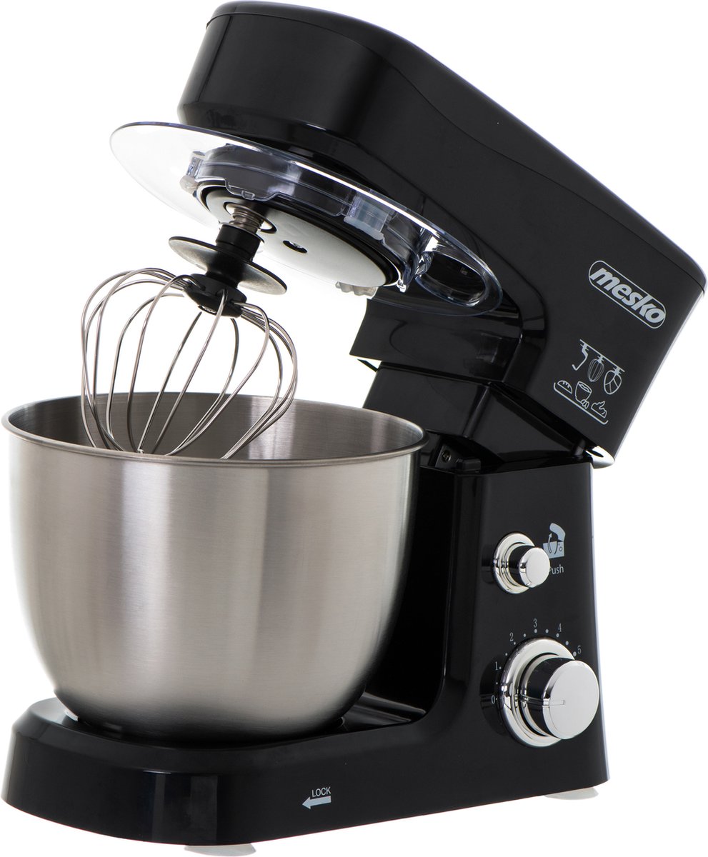Mesko Keukenmachine - Mesko MS 4217 - Keukenrobot - Keukenmixer - 1200W - Zwart - Anti-Spatdeksel - Compleet met accessoires