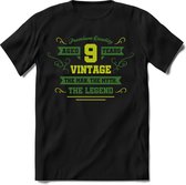 9 Jaar Legend - Feest cadeau kinder T-Shirt Jongens - Groen - Perfect Verjaardag Cadeau Shirt - grappige Spreuken, Zinnen en Teksten. Maat 164