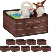 Relaxdays 10x opbergmand kast - bruine opbergmandjes badkamer - mand bamboe - opvouwbaar