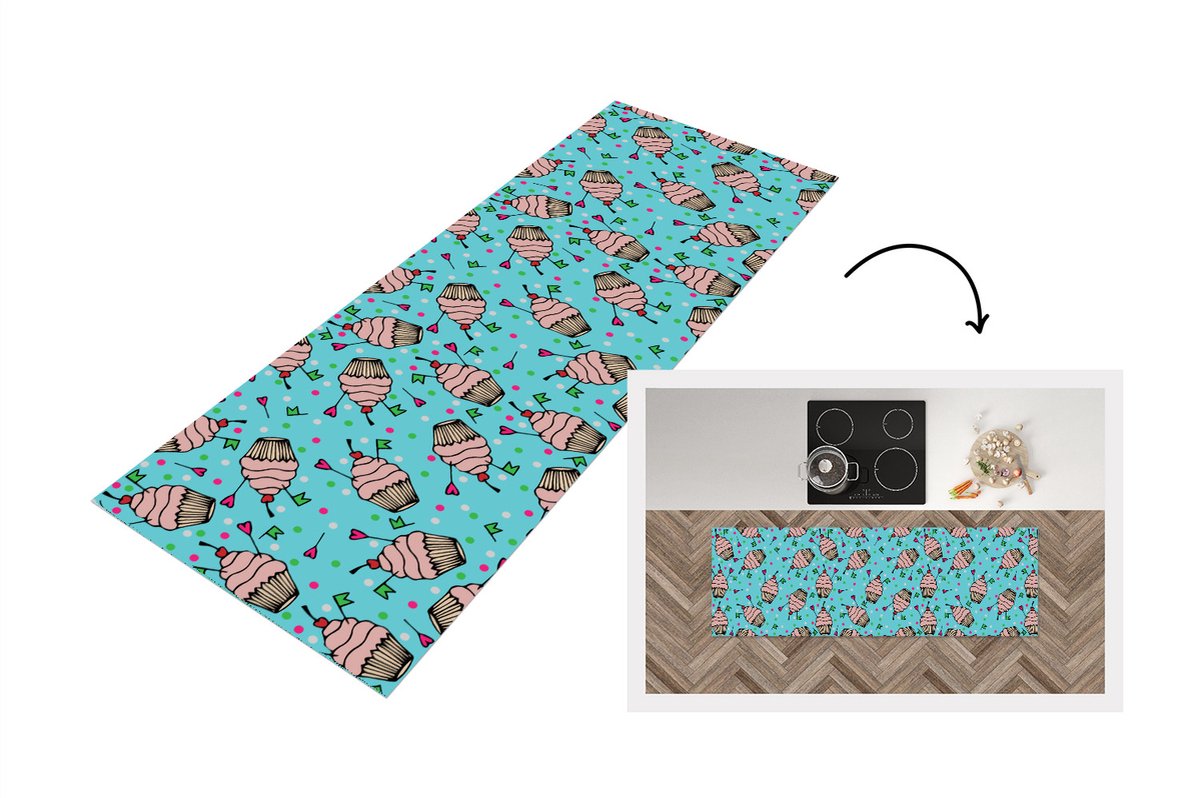 KitchenYeah Keukenloper - Loper keuken - Cupcake - Stippen - Feest - Patronen - 150x50 cm - Keukenloper vinyl Multicolor
