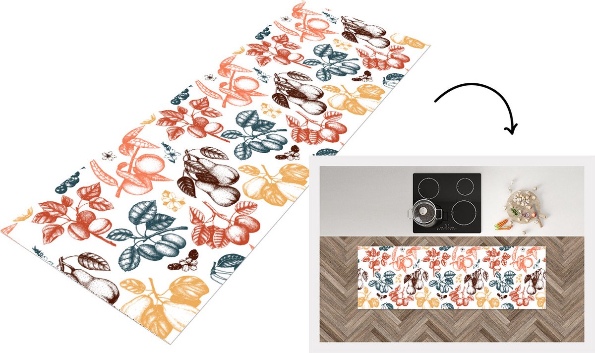 KitchenYeah Keukenloper - Loper keuken - Fruit - Vintage - Boom - Design - 150x50 cm - Keukenloper vinyl Multicolor