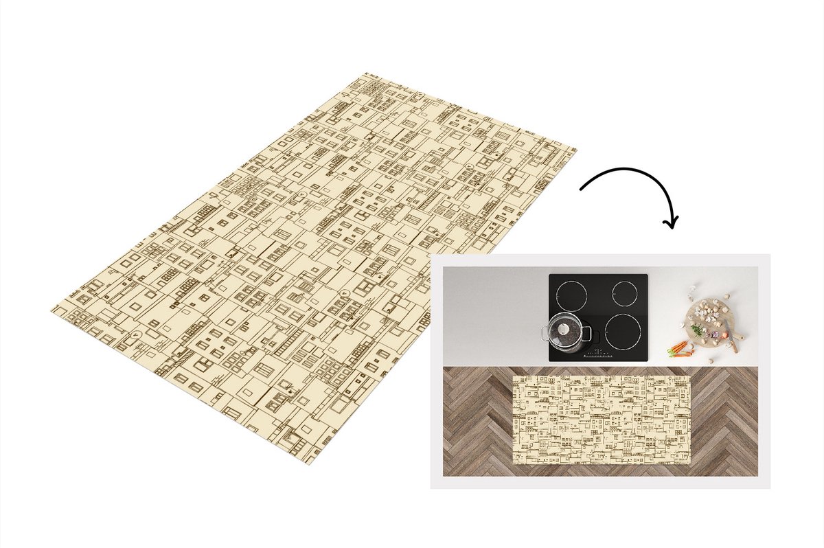 KitchenYeah Keukenloper - Loper keuken - Patronen - Huis - Skyline - 120x60 cm - Keukenloper vinyl Multicolor