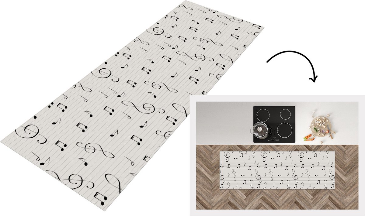 KitchenYeah Keukenloper - Loper keuken - Bladmuziek - Patronen - Muziek - 150x50 cm - Keukenloper vinyl Multicolor