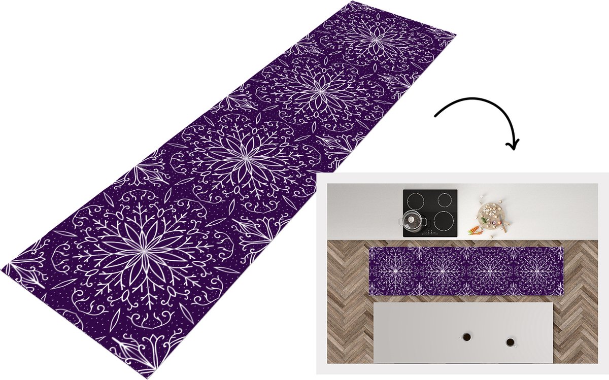 KitchenYeah Keukenloper - Loper keuken - Patronen - Kerst - Sneeuw - 200x50 cm - Keukenloper vinyl Multicolor