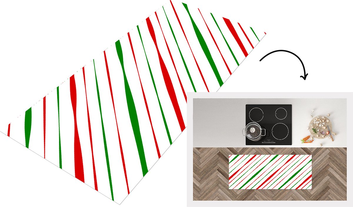 KitchenYeah Keukenloper - Loper keuken - Patronen - Kerst - Strepen - 120x50 cm - Keukenloper vinyl Multicolor