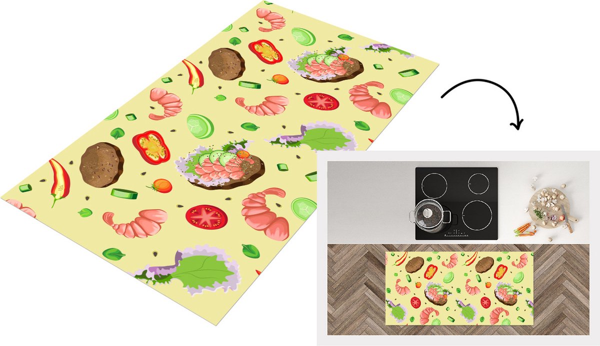 KitchenYeah Keukenloper - Loper keuken - Patroon - Eten - Groente - 120x60 cm - Keukenloper vinyl Multicolor