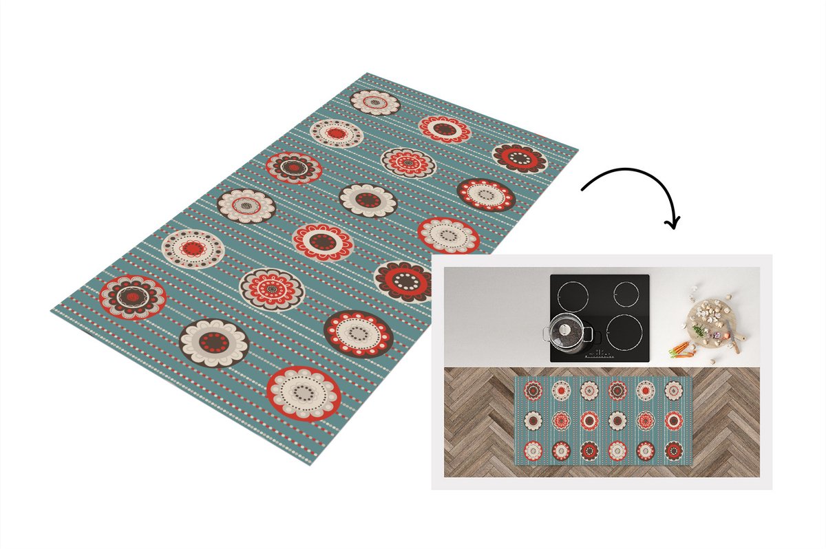 KitchenYeah Keukenloper - Loper keuken - Bohemian - Bloemen - Vintage - Design - 120x60 cm - Keukenloper vinyl Multicolor