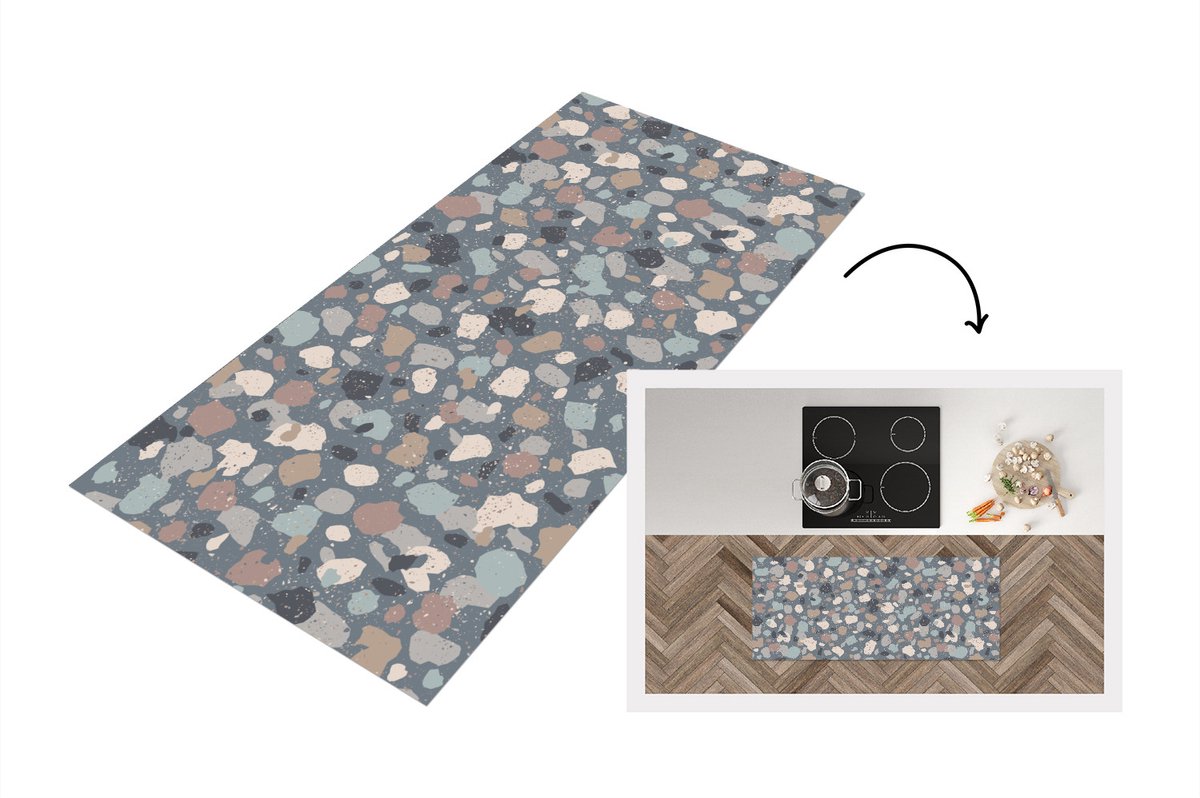 KitchenYeah Keukenloper - Loper keuken - Retro - Terrazzo - Geometrie - Patronen - 120x50 cm - Keukenloper vinyl Multicolor