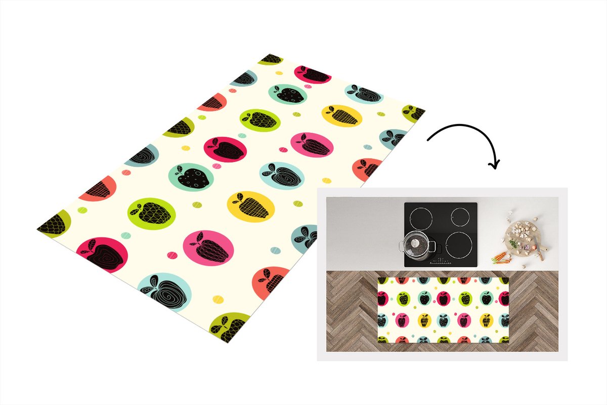 KitchenYeah Keukenloper - Loper keuken - Appel - Stippen - Patroon - 120x60 cm - Keukenloper vinyl Multicolor