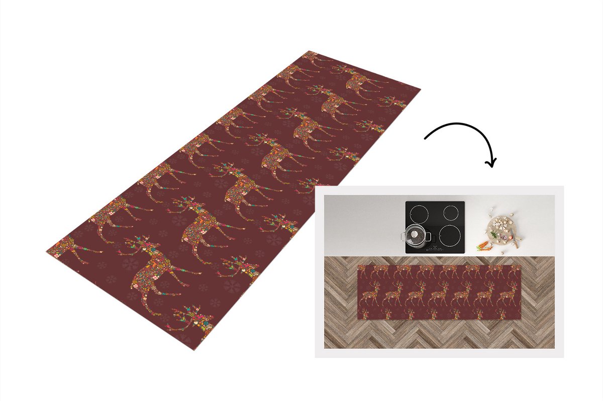 KitchenYeah Keukenloper - Loper keuken - Hert - Patronen - Kleuren - 180x60 cm - Keukenloper vinyl Multicolor