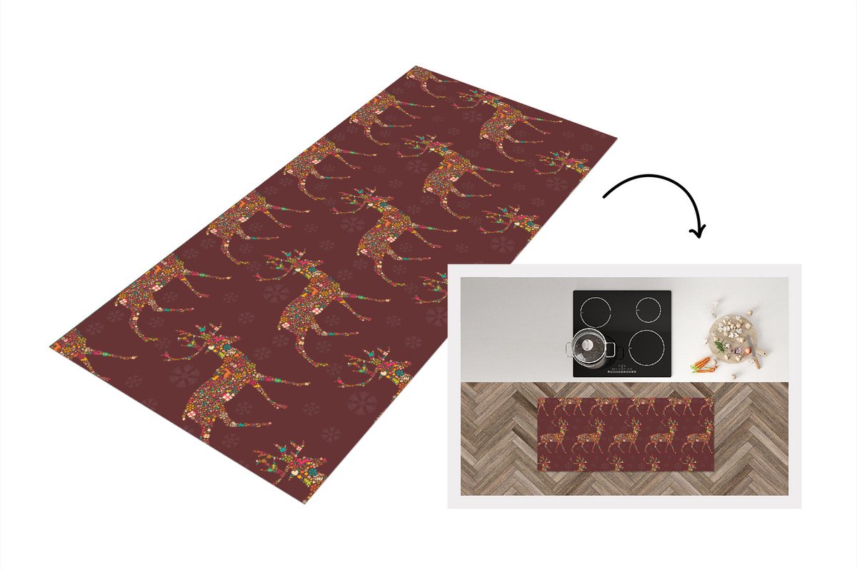 KitchenYeah Keukenloper - Loper keuken - Hert - Patronen - Kleuren - 120x50 cm - Keukenloper vinyl Multicolor