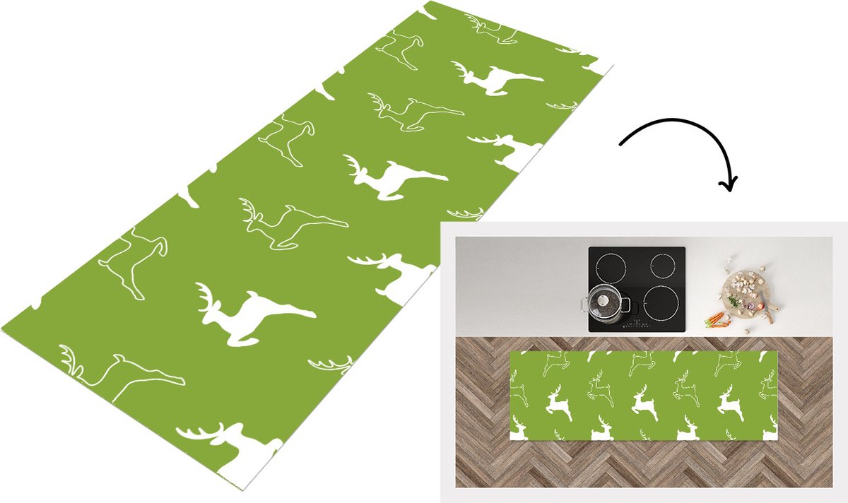 KitchenYeah Keukenloper - Loper keuken - Hert - Groen - Patronen - Keukenloper vinyl, foto 4