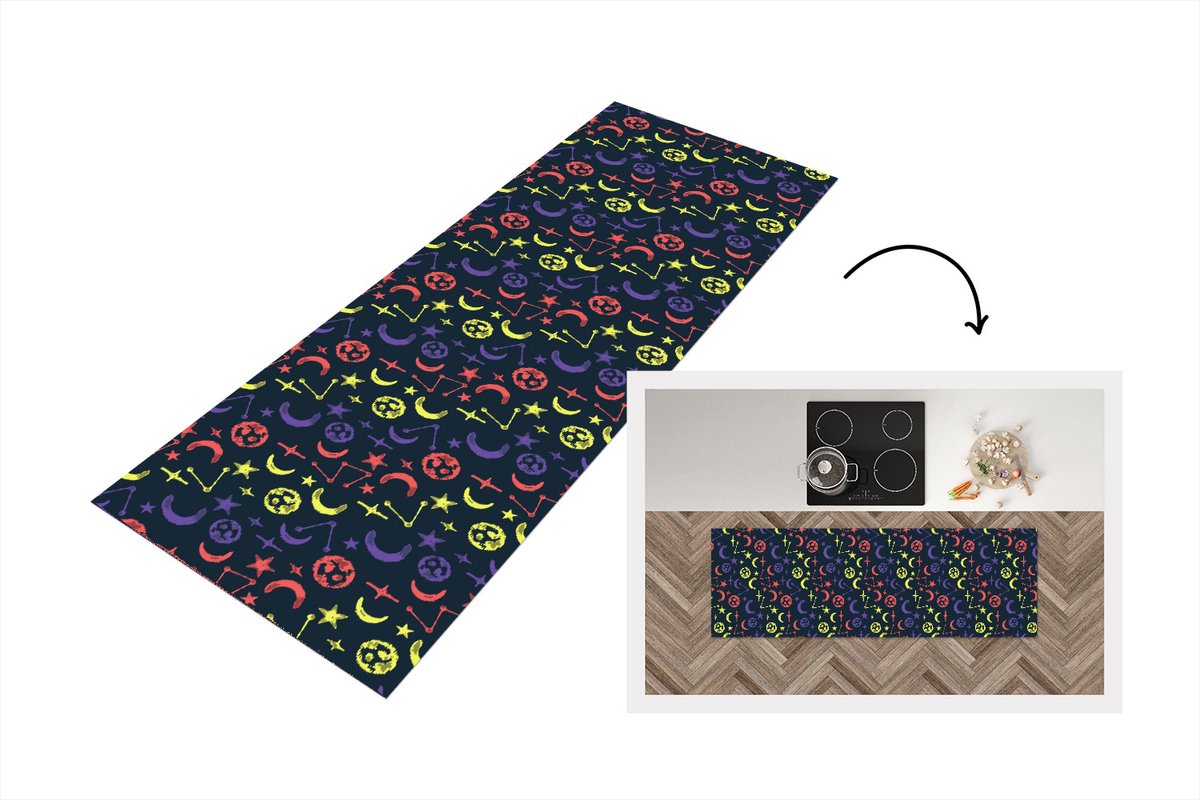 KitchenYeah Keukenloper - Loper keuken - Sterren - Planeten - Design - 150x50 cm - Keukenloper vinyl Multicolor
