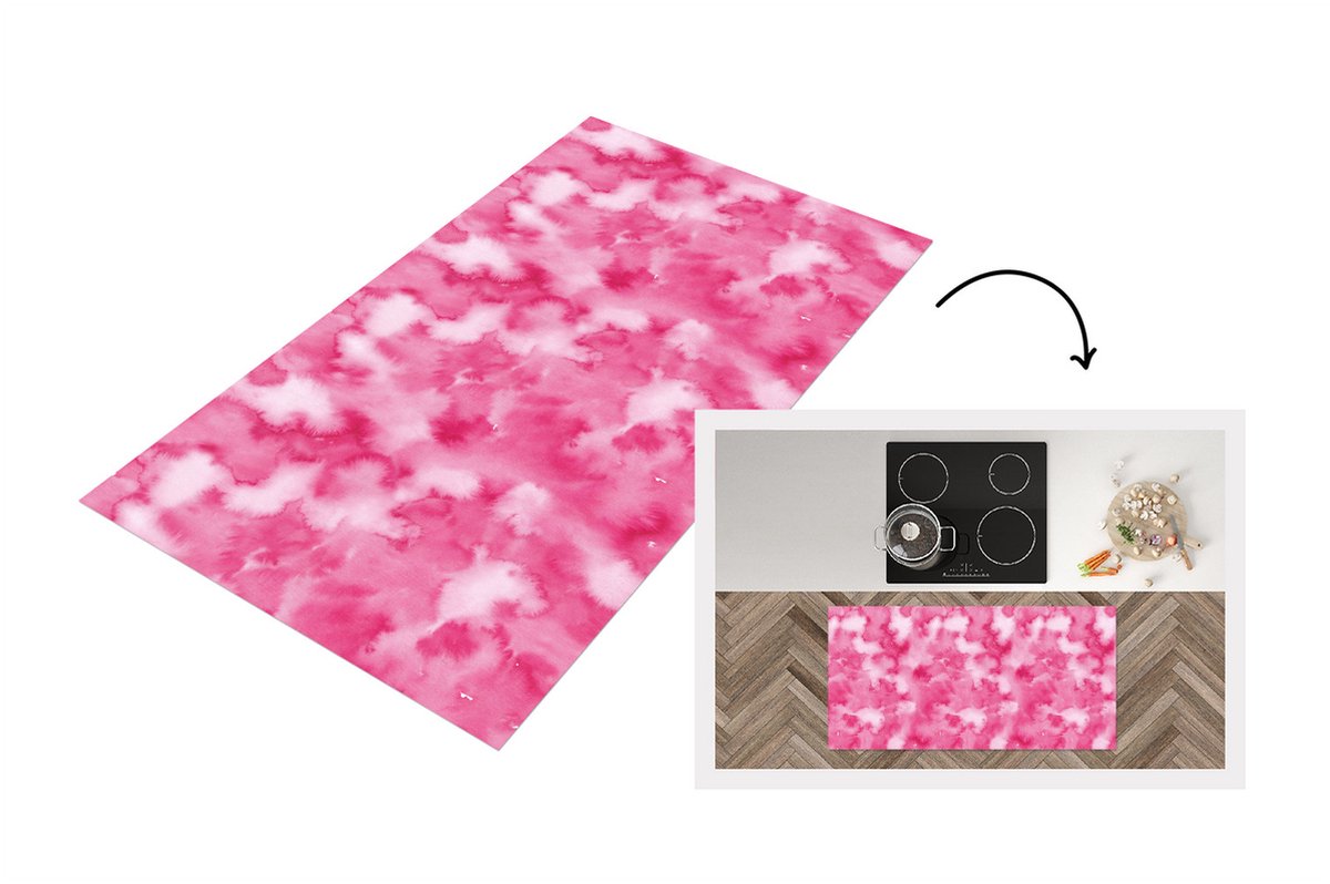 Keukenloper - Loper keuken - Waterverf - Patronen - Fuchsia - 120x60 cm - Keukenloper vinyl