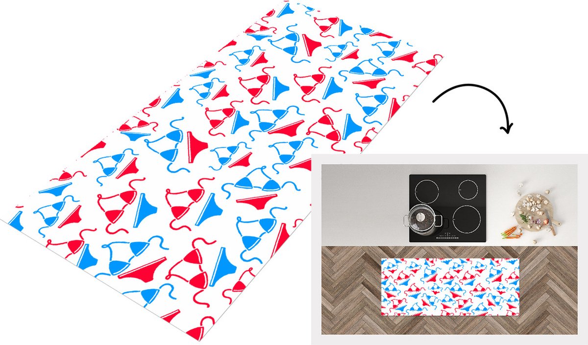 KitchenYeah Keukenloper - Loper keuken - Bikini - Strand - Patronen - 120x50 cm - Keukenloper vinyl Multicolor