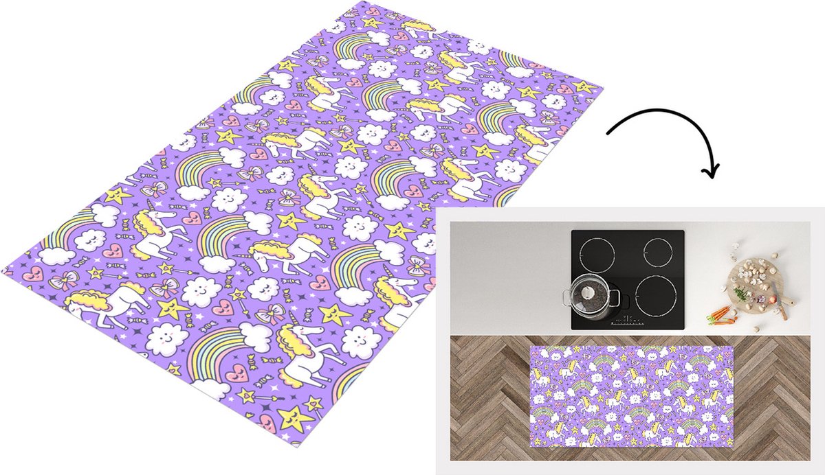 KitchenYeah Keukenloper - Loper keuken - Unicorn - Patroon - Regenboog - Kind - 120x60 cm - Keukenloper vinyl Multicolor