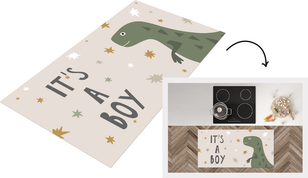 KitchenYeah Keukenloper - Loper keuken - Quotes - It's a boy - Spreuken - Baby - 120x60 cm - Keukenloper vinyl Multicolor