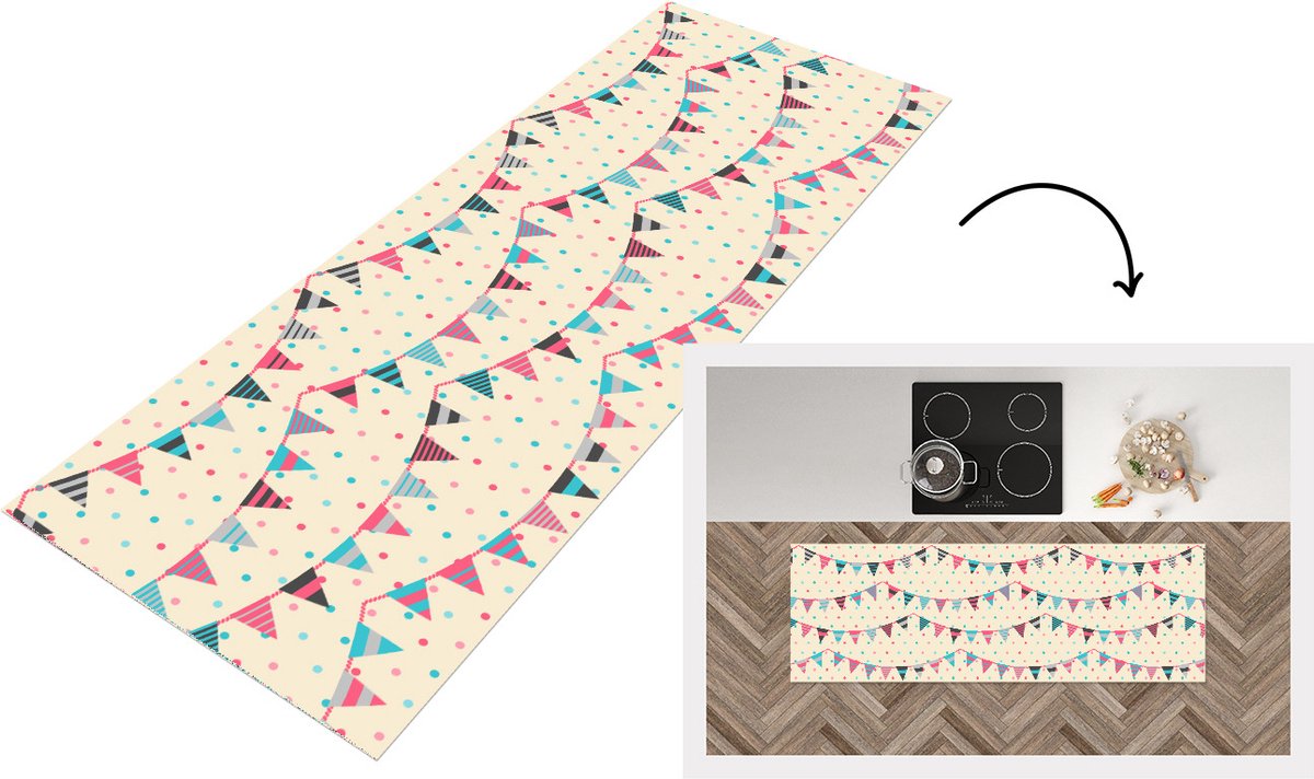 KitchenYeah Keukenloper - Loper keuken - Slingers - Patronen - Pastel - Keukenloper vinyl multicolor, foto 5
