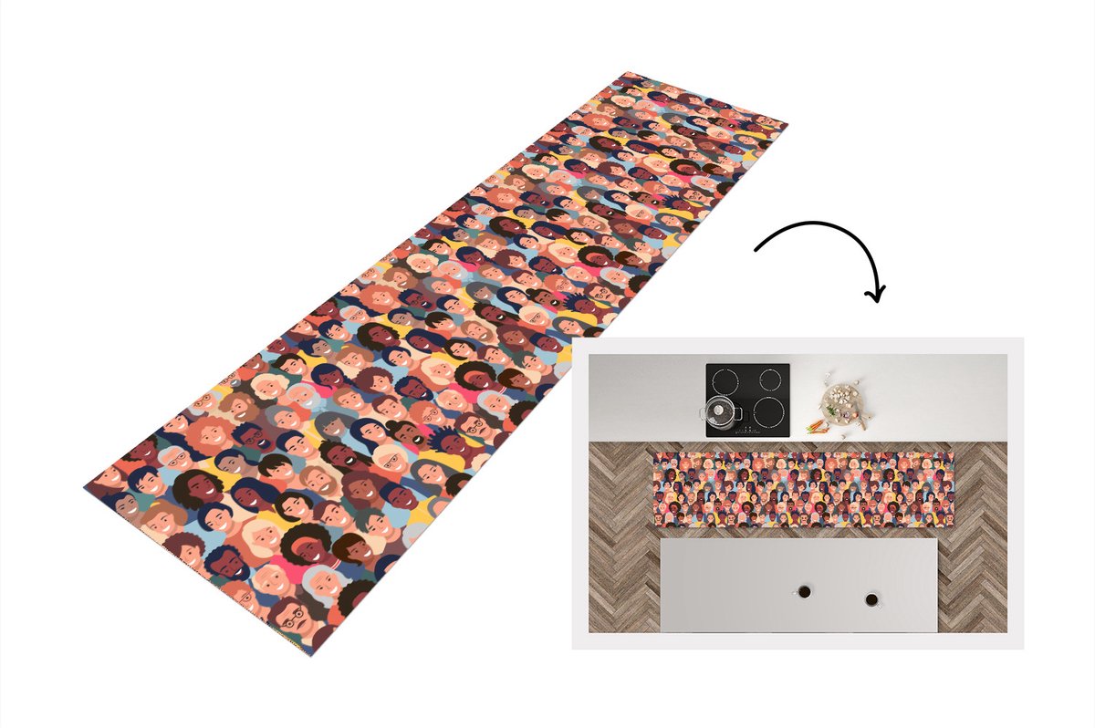 KitchenYeah Keukenloper - Loper keuken - Diversiteit - Patronen - Gezicht - 200x50 cm - Keukenloper vinyl Multicolor
