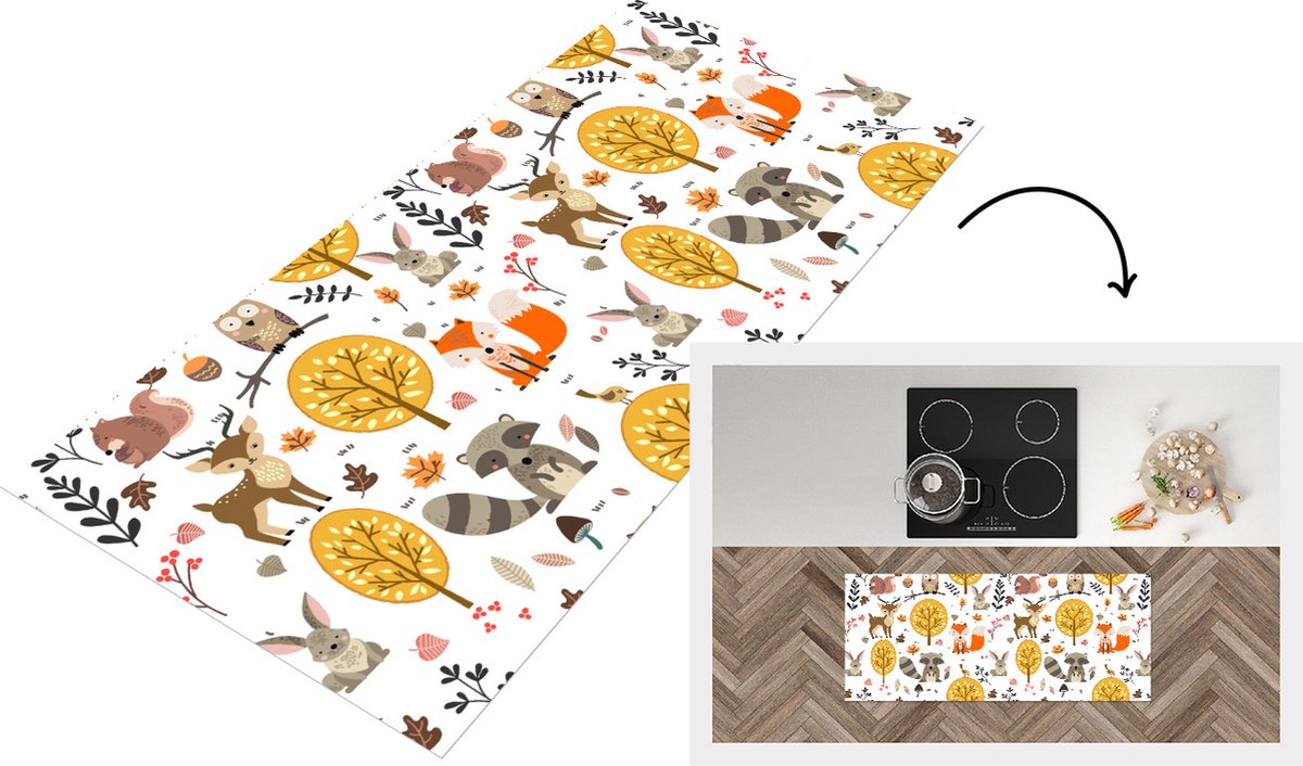 KitchenYeah Keukenloper - Loper keuken - Design - Dieren - Bos - 120x50 cm - Keukenloper vinyl Multicolor