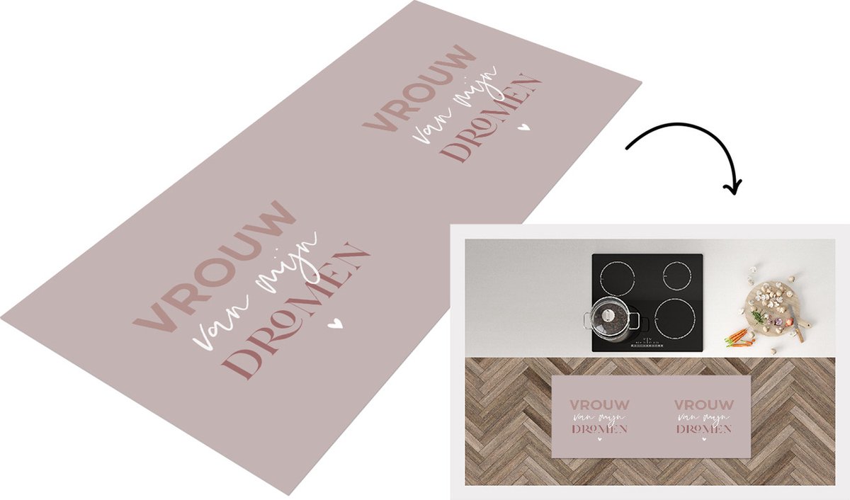 KitchenYeah Keukenloper - Loper keuken - Vrouw van mijn dromen - Quote - Dromen - 120x50 cm - Keukenloper vinyl Multicolor