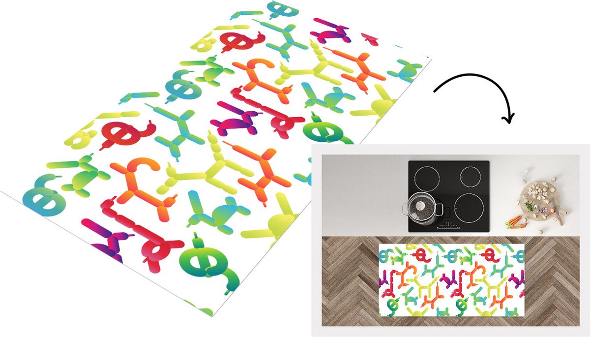 KitchenYeah Keukenloper - Loper keuken - Ballon - Patronen - Dieren - 120x60 cm - Keukenloper vinyl Multicolor