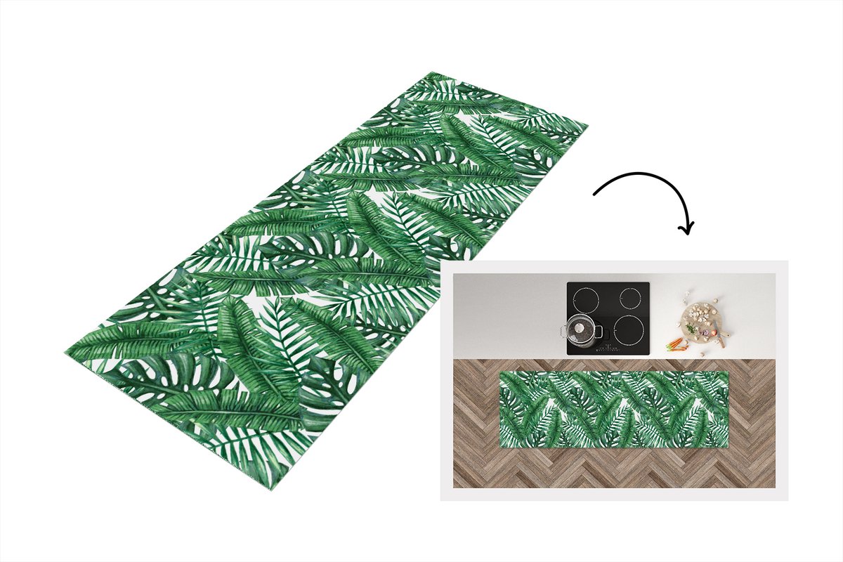 KitchenYeah Keukenloper - Loper keuken - Patronen - Palm - Bladeren - 150x50 cm - Keukenloper vinyl Multicolor