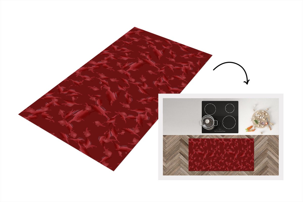 KitchenYeah Keukenloper - Loper keuken - Patronen - Rood - Camouflage - 120x60 cm - Keukenloper vinyl Multicolor