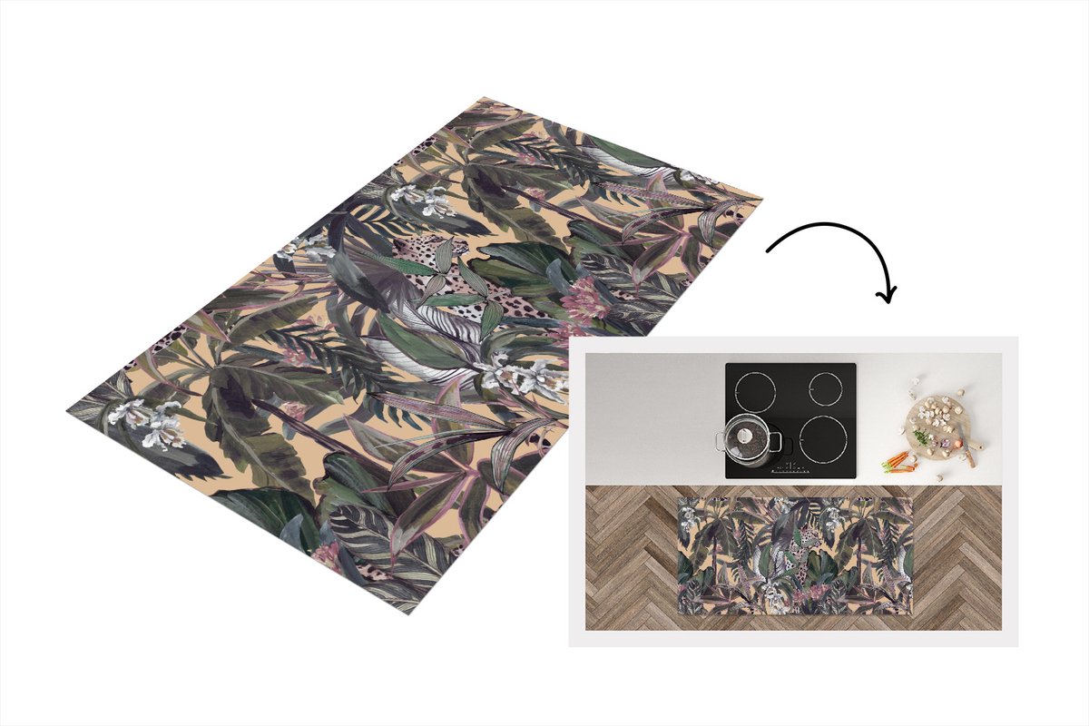KitchenYeah Keukenloper - Loper keuken - Vintage - Jungle - Bladeren - Panter - Patronen - 120x60 cm - Keukenloper vinyl Multicolor