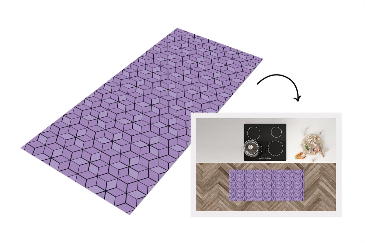 KitchenYeah Keukenloper - Loper keuken - 3D - Patronen - Blokken - 120x50 cm - Keukenloper vinyl Multicolor