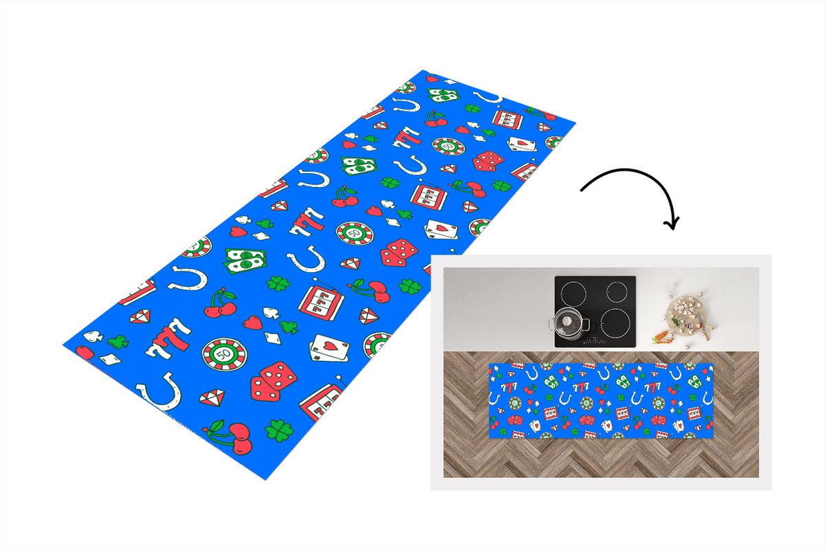 KitchenYeah Keukenloper - Loper keuken - Patronen - Casino - Gokkast - Poker - 180x60 cm - Keukenloper vinyl Multicolor