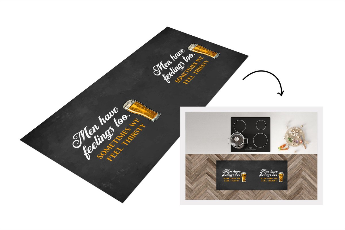 KitchenYeah Keukenloper - Loper keuken - Bier - Humor - Spreuken - Cadeau man - 120x50 cm - Keukenloper vinyl Multicolor