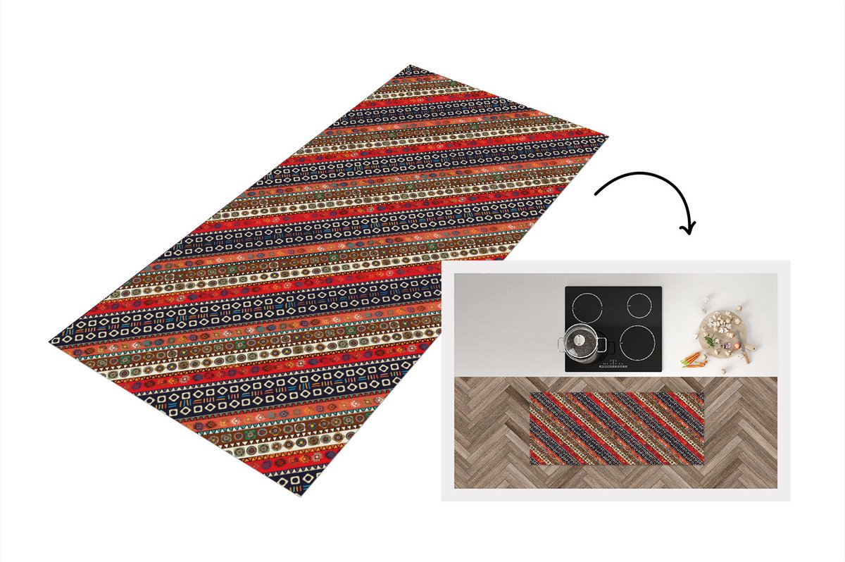 KitchenYeah Keukenloper - Loper keuken - Afrika - Patronen - Abstract - 120x50 cm - Keukenloper vinyl Multicolor