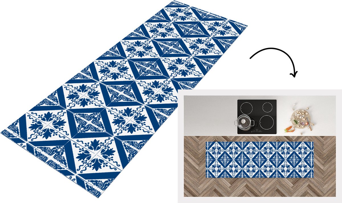 KitchenYeah Keukenloper - Loper keuken - Tegel - Portugal - Patroon - 150x50 cm - Keukenloper vinyl Multicolor