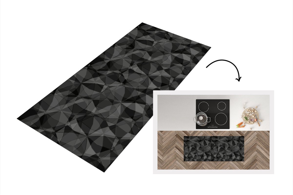 KitchenYeah Keukenloper - Loper keuken - Zwart - Mozaïek - Abstract - Patroon - Keukenloper vinyl Multicolor