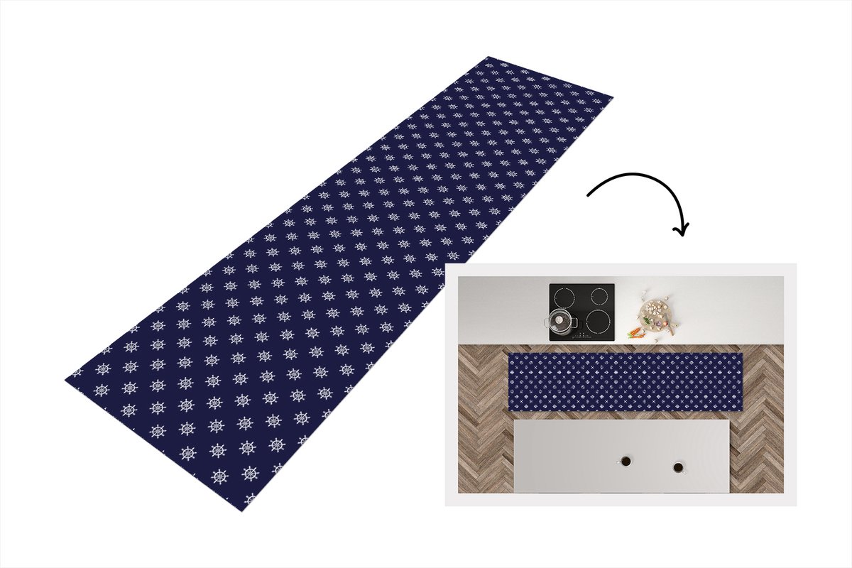 KitchenYeah Keukenloper - Loper keuken - Patronen - Zee - Boot - Stuurwiel - 240x60 cm - Keukenloper vinyl Multicolor