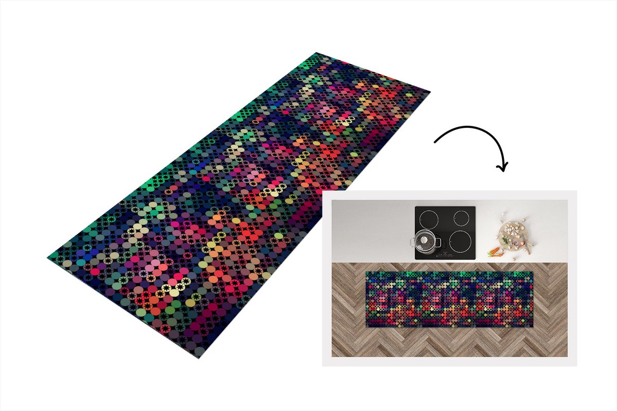 KitchenYeah Keukenloper - Loper keuken - Sterren - Regenboog - Stippen - Geometrie - Design - 180x60 cm - Keukenloper vinyl Multicolor