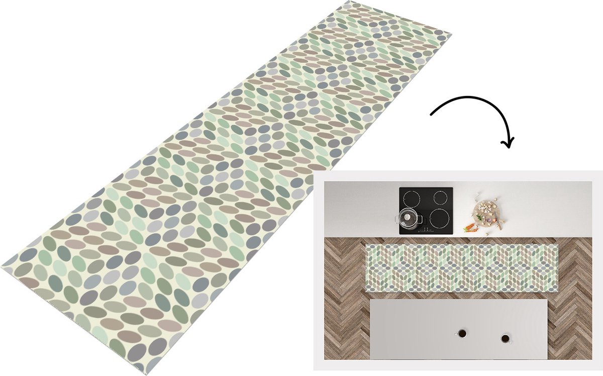 KitchenYeah Keukenloper - Loper keuken - Vintage - Stippen - 3D - Patroon - 200x50 cm - Keukenloper vinyl Multicolor