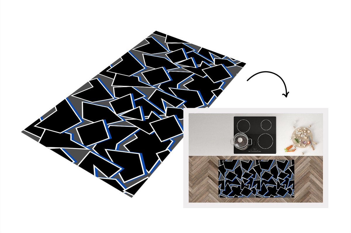 KitchenYeah Keukenloper - Loper keuken - Vormen - Geometrie - Zwart - Design - 120x60 cm - Keukenloper vinyl Multicolor