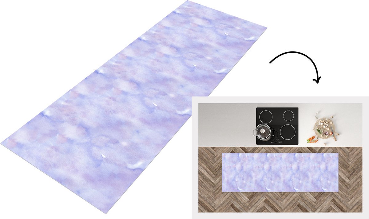 KitchenYeah Keukenloper - Loper keuken - Waterverf - Patroon - Paars - 150x50 cm - Keukenloper vinyl Multicolor