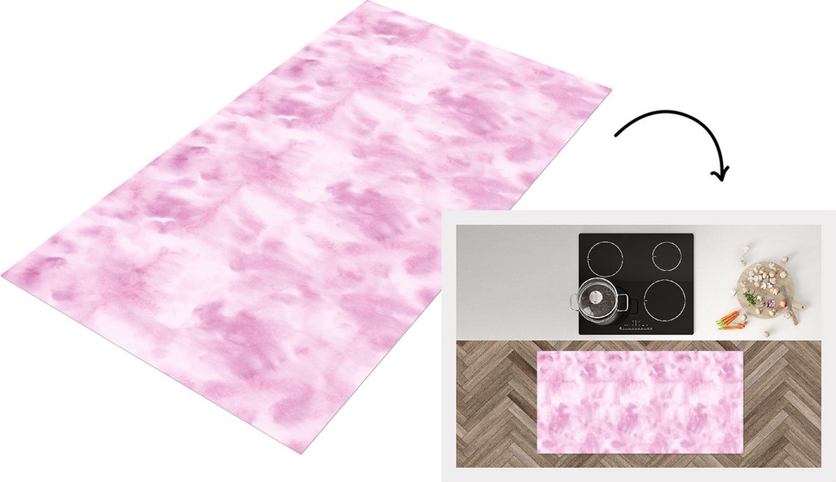KitchenYeah Keukenloper - Loper keuken - Patroon - Waterverf - Roze - 120x60 cm - Keukenloper vinyl Multicolor