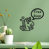 Stickerheld - Muursticker Free hugs - Woonkamer - Eenhoorn/Unicorn - Cadeau - Mat Zwart - 41.3x44.3cm