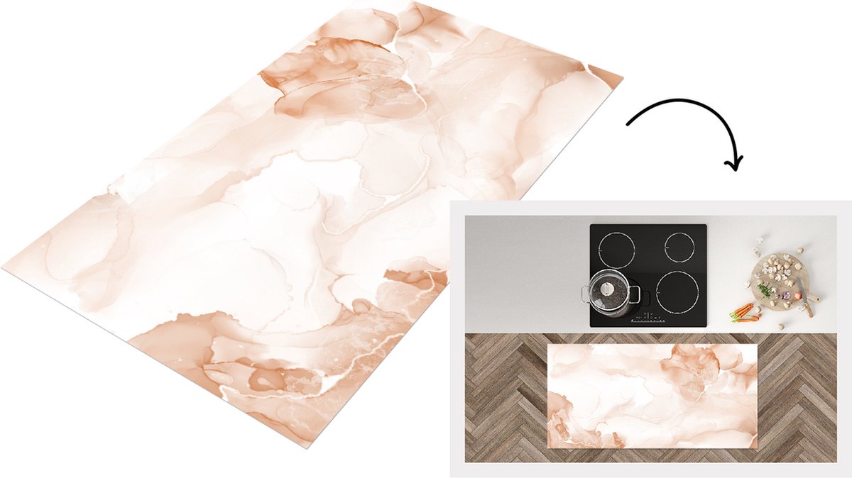 KitchenYeah Keukenloper - Loper keuken - Marmer - Bruin - Wolken - 120x60 cm - Keukenloper vinyl Multicolor