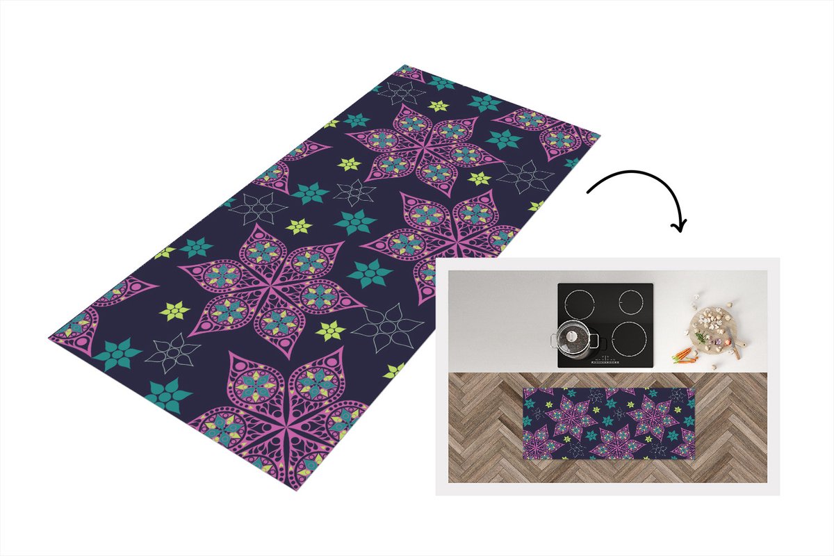 KitchenYeah Keukenloper - Loper keuken - Sterren - Regenboog - Luxe - Winter - Patroon - 120x50 cm - Keukenloper vinyl Multicolor
