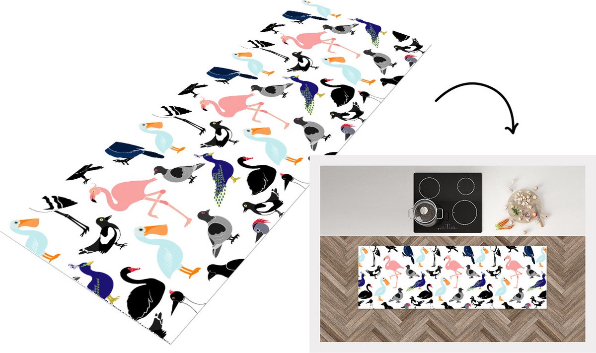 KitchenYeah Keukenloper - Loper keuken - Patronen - Vogel - Flamingo - Keukenloper vinyl Multicolor