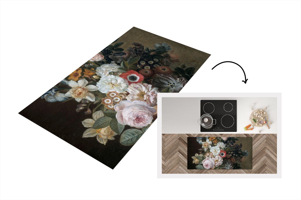 KitchenYeah Keukenloper - Loper keuken - Stilleven met bloemen - Schilderij van Eelke Jelles Eelkema - 120x60 cm - Keukenloper vinyl Multicolor