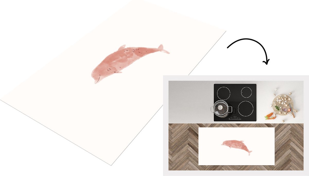 KitchenYeah Keukenloper - Loper keuken - Dolfijn - Zee - Waterverf - 120x60 cm - Keukenloper vinyl Multicolor