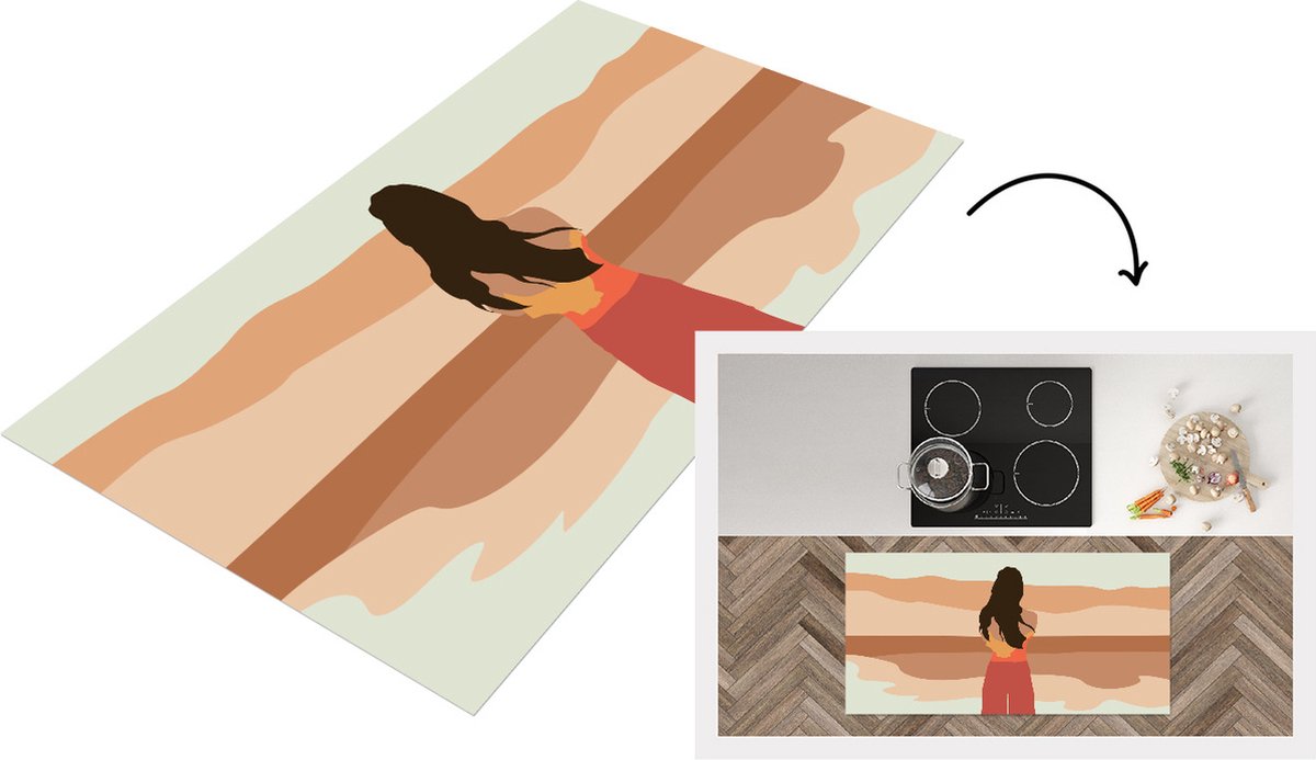 KitchenYeah Keukenloper - Loper keuken - Vrouwen - Strand - Zomer - Pastel - 120x60 cm - Keukenloper vinyl Multicolor